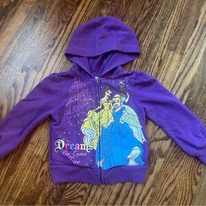 2010 Disney Princess Hoodie 3T Purple Graphic Zip Jacket Y2K Toddler